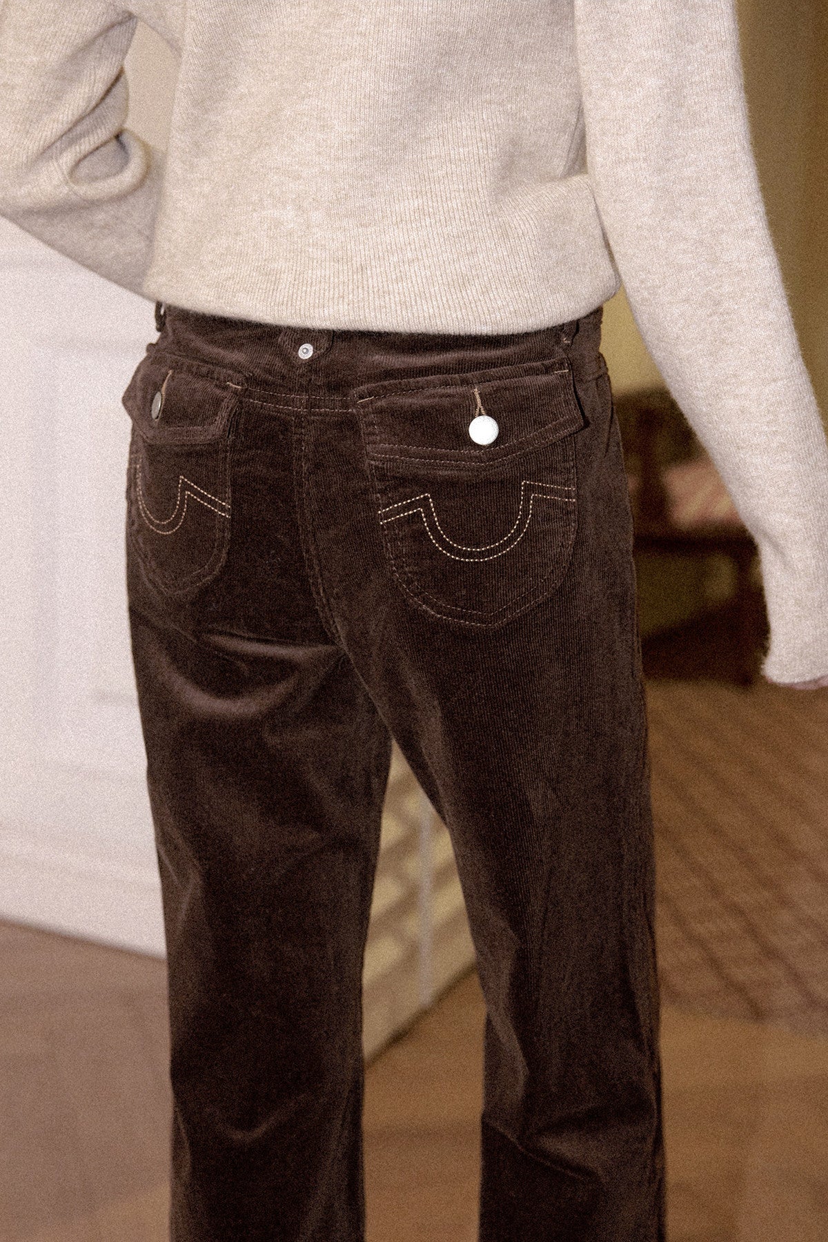 Brown Corduroy Micro-Flared Pants