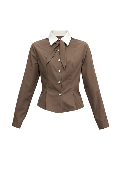 Retro Preppy Color-Blocking Shirt Vest Three-Piece Set-Up