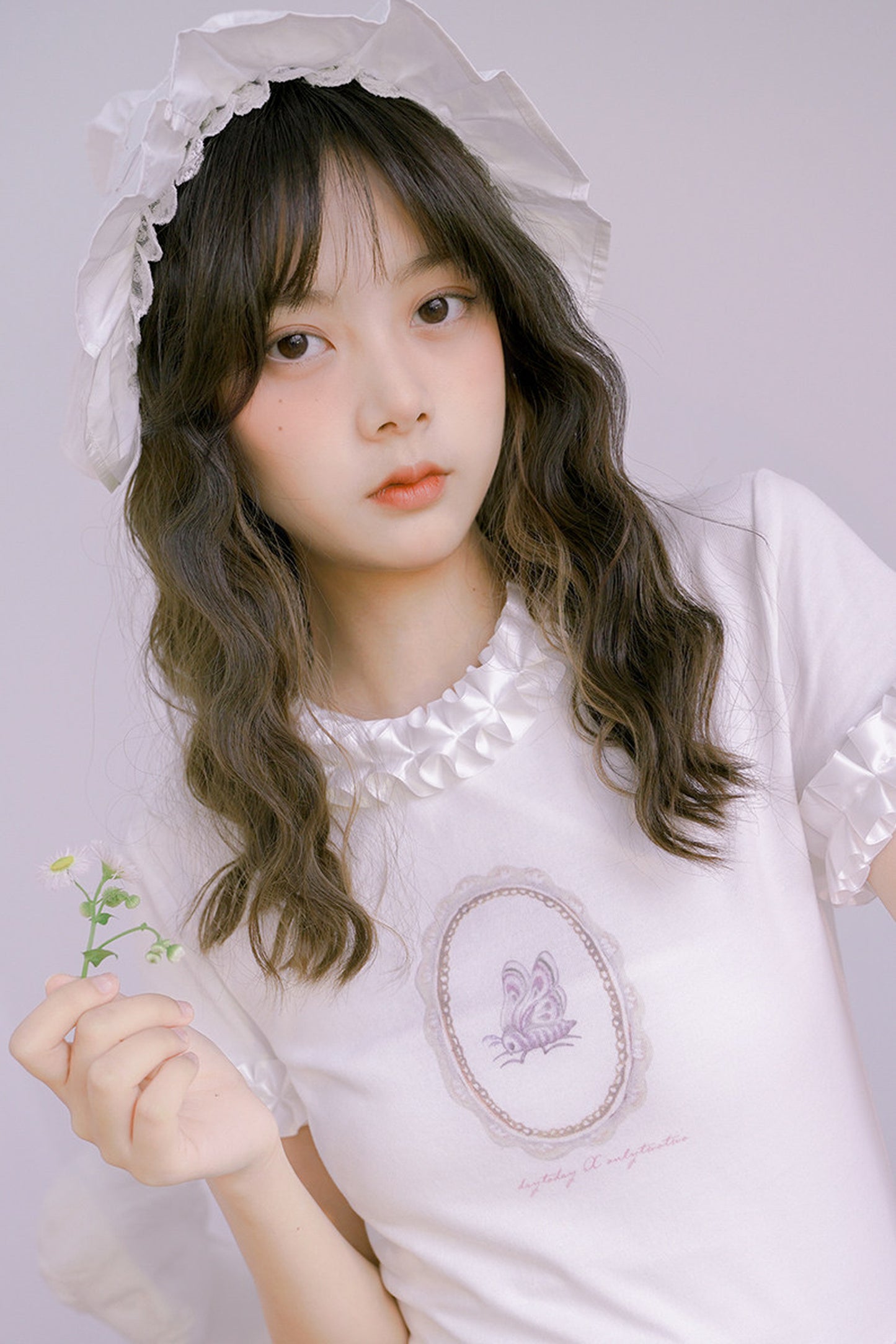 Doll Collar Butterfly Print Lace T-Shirt