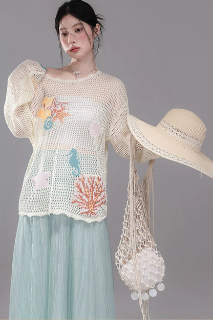 Color Clash Jacquard Knit Blouse