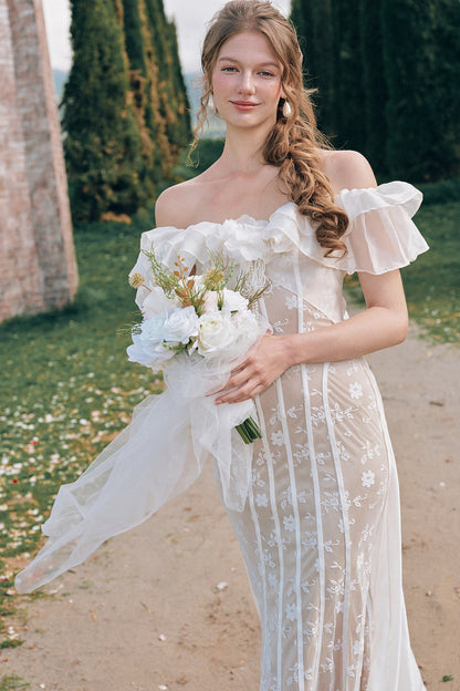 Lace French Retro Off-Shoulder Fishbone Dress