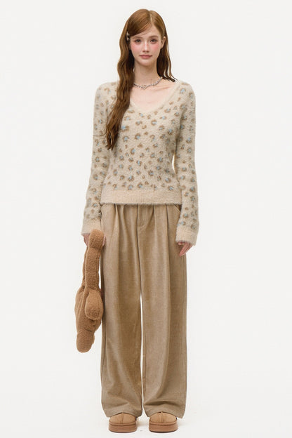 Leopard Print V-Neck Knit Sweater