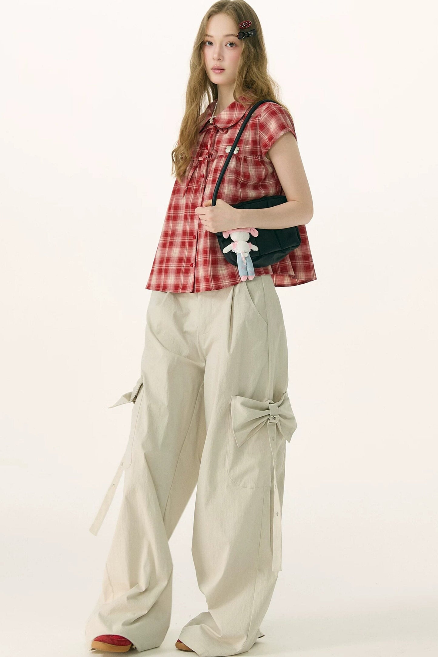 Red Plaid Doll Collar Blouse