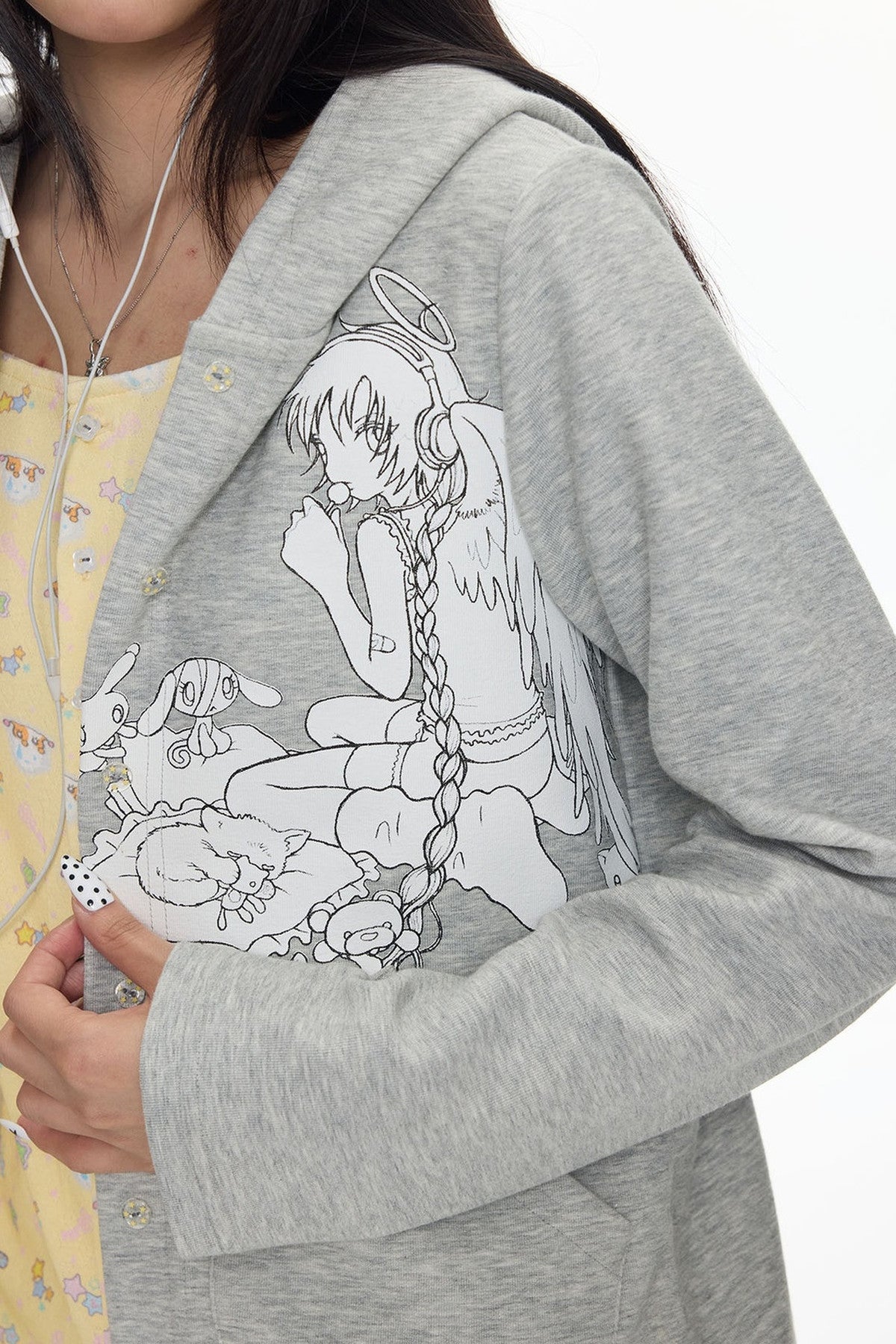 Frog Layered-Look Hooded Cardigan