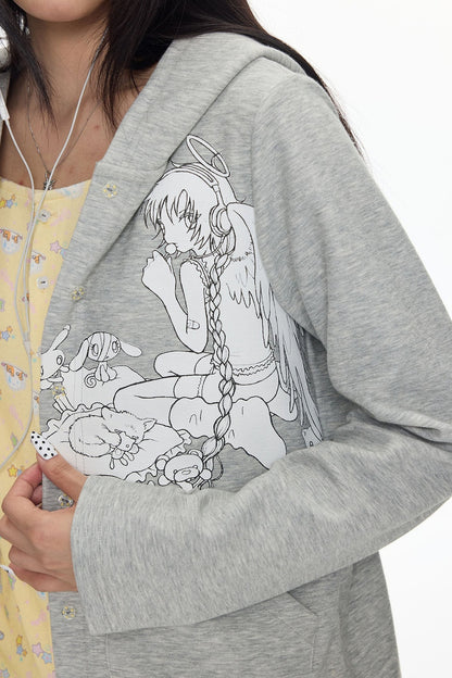 Frog Layered-Look Hooded Cardigan