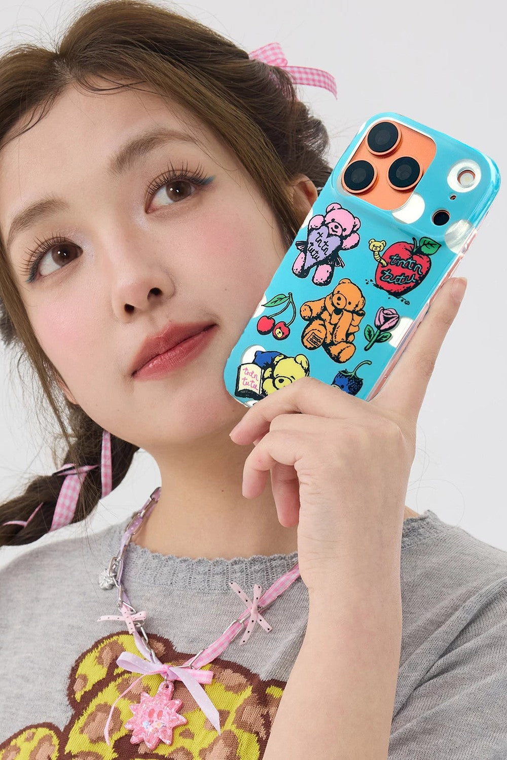 Coque de téléphone à motif ours bleu de dessin animé