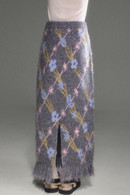 Ear-Shaped Wool-Blend Bird and Flower Jacquard Dress Set-Up
