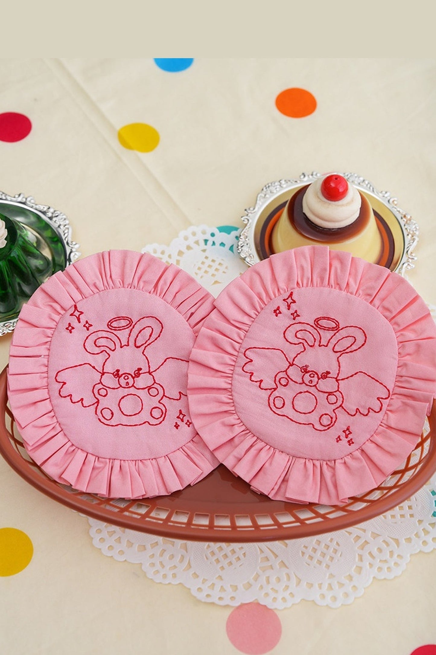 Pink Bunny Angel Embroidered Brooch