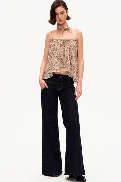 Retro Leopard Print Lace Tank Top Set