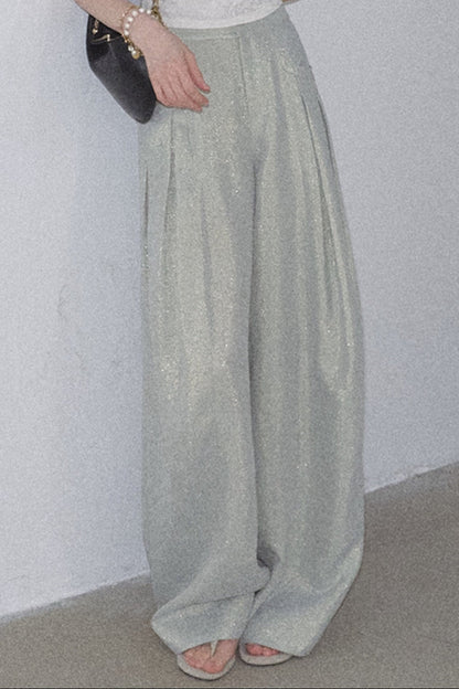 Goldene weite Seiden-Leinen-Hose
