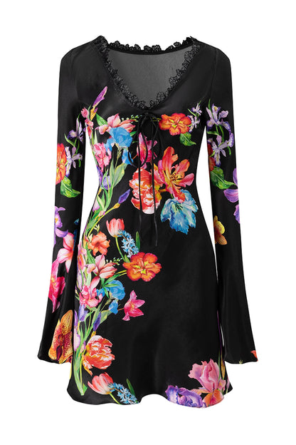 Floral Rayon V-Neck Bell Sleeve Dress
