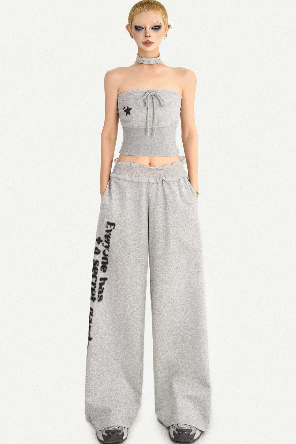 Letter Print Wide-Leg Pants