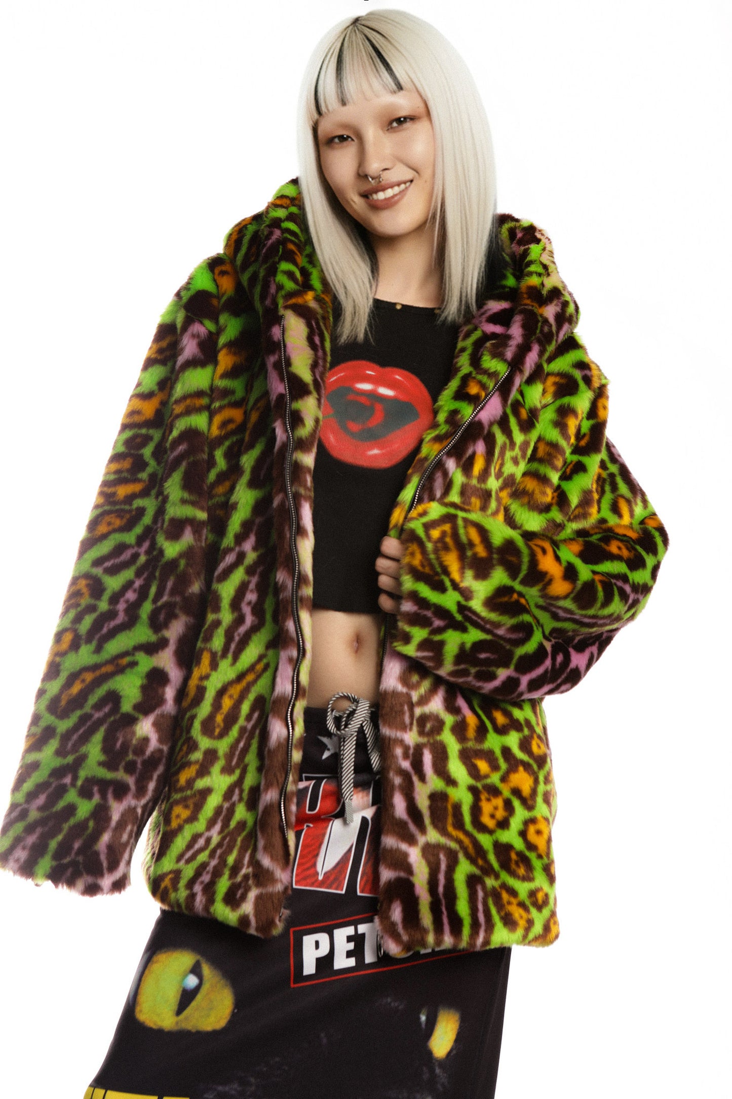 Leopard Print Fur Hooded Jacket