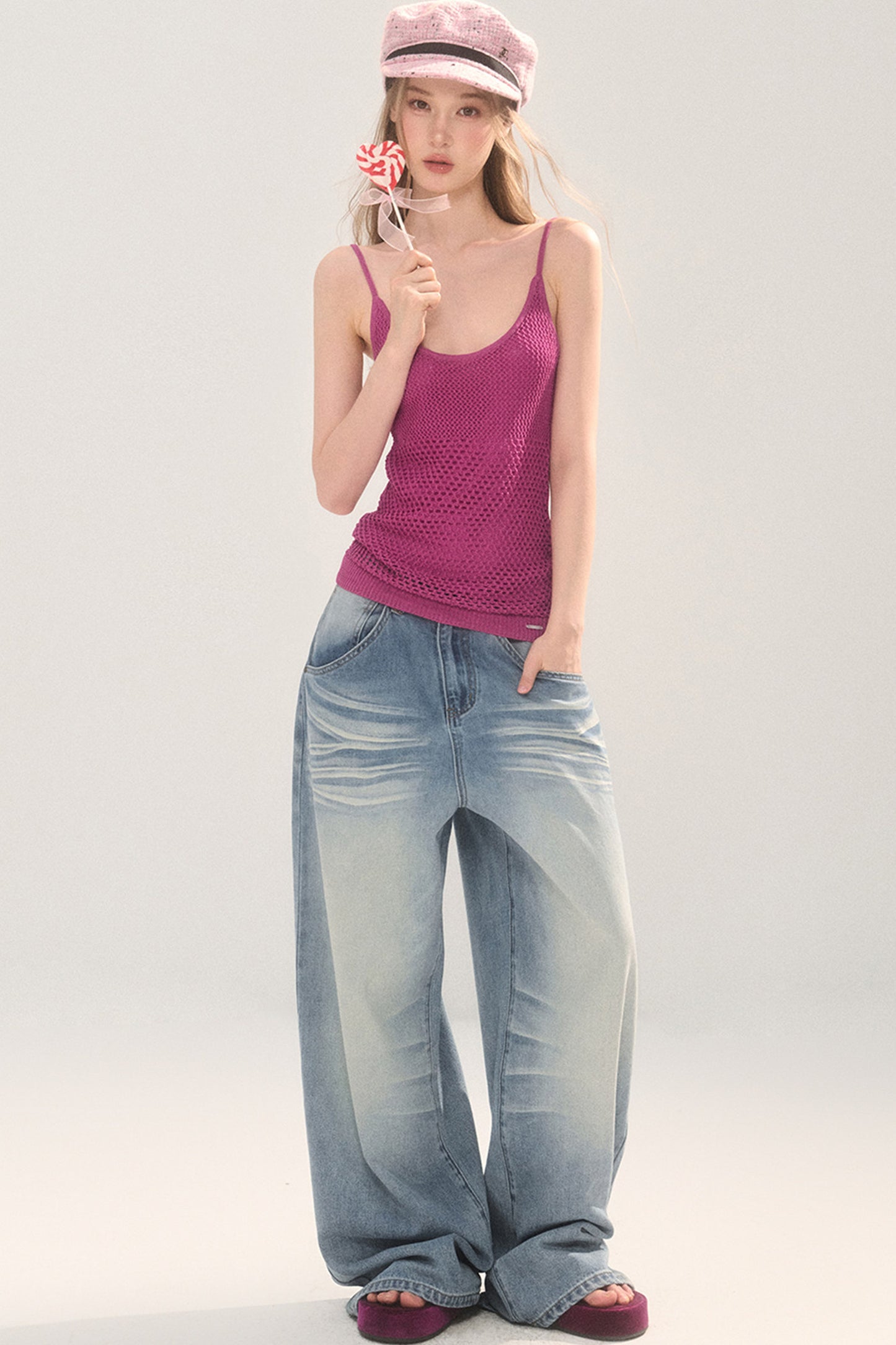 Vintage Distressed Wide-Leg Jeans