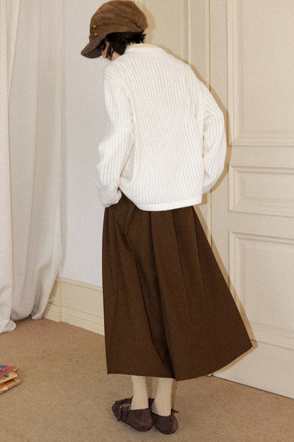 Perforated Long-Sleeved Vertical Stripe Printed Knit Set-Up