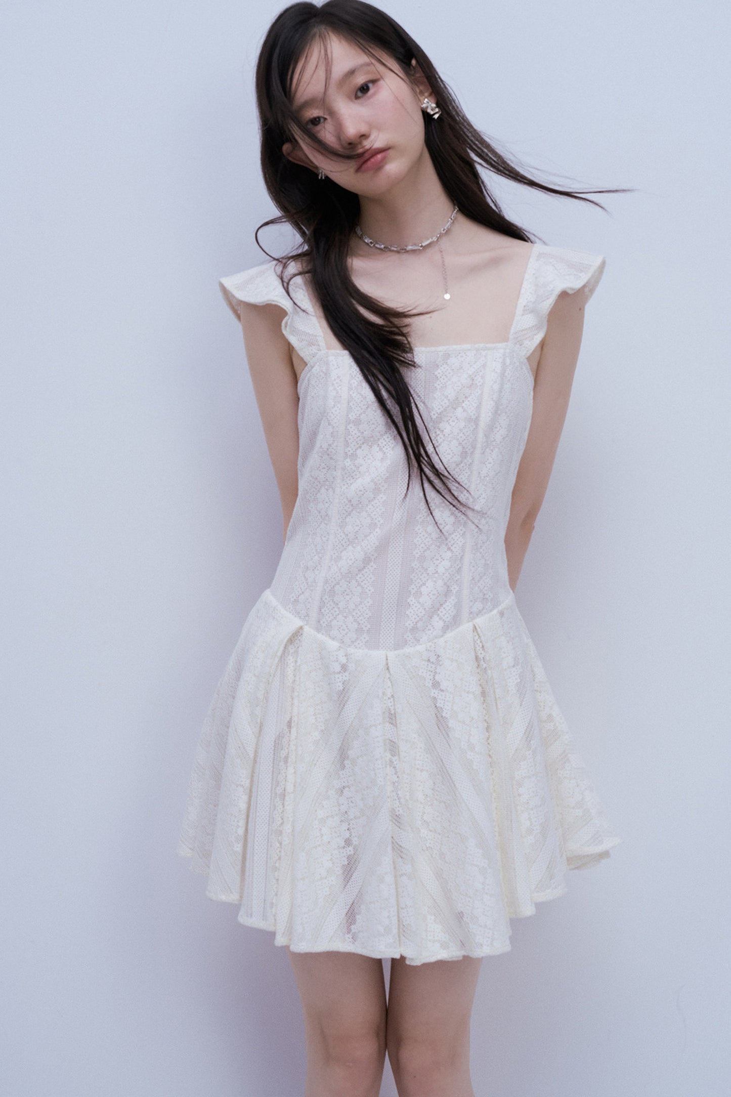 Heavy Layered Pleated Lace Jacquard Dress
