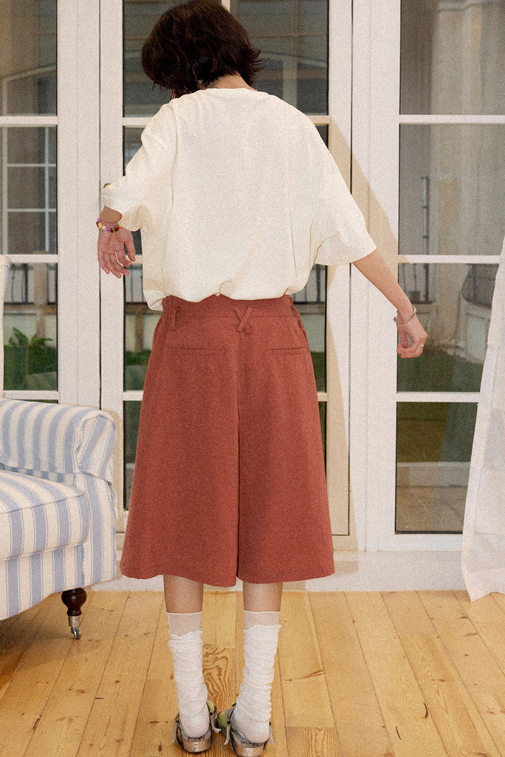 Mid-Length A-Line Pleated Skirt Pants