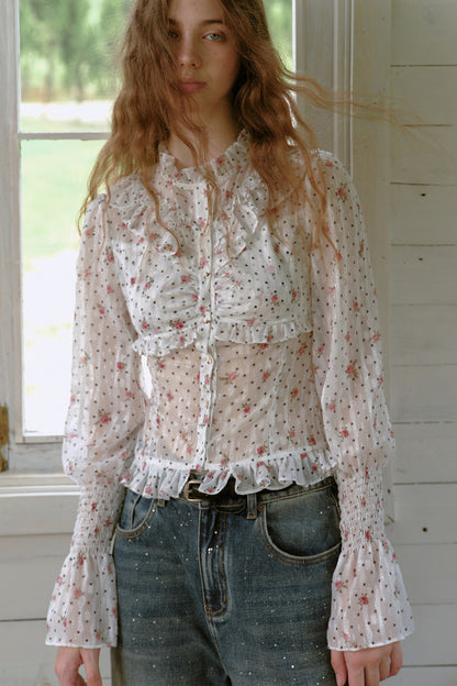 Ruffled Polka Dot Floral Blouse