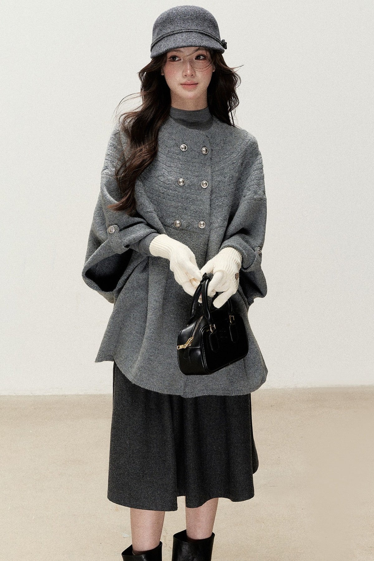 Double-Breasted Cape Design Cardigan