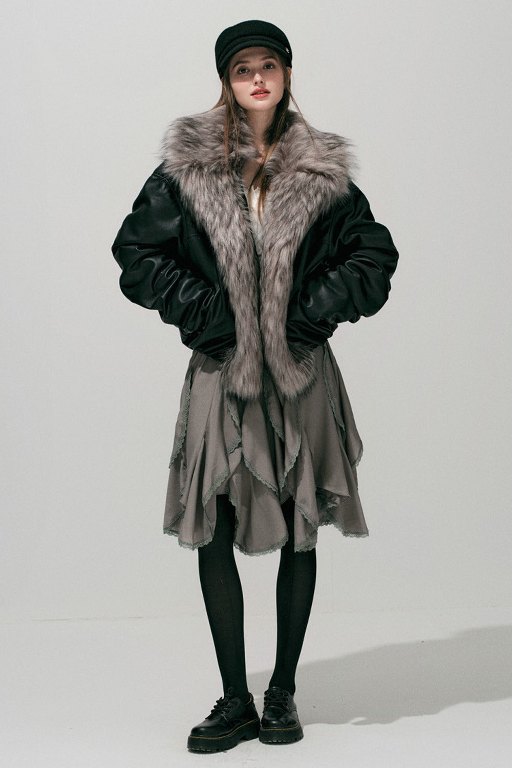 Large Fur Collar Leather Jacket