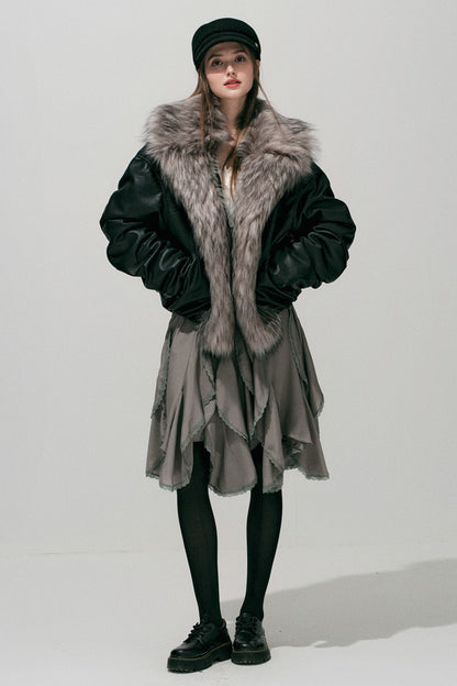 Large Fur Collar Leather Jacket
