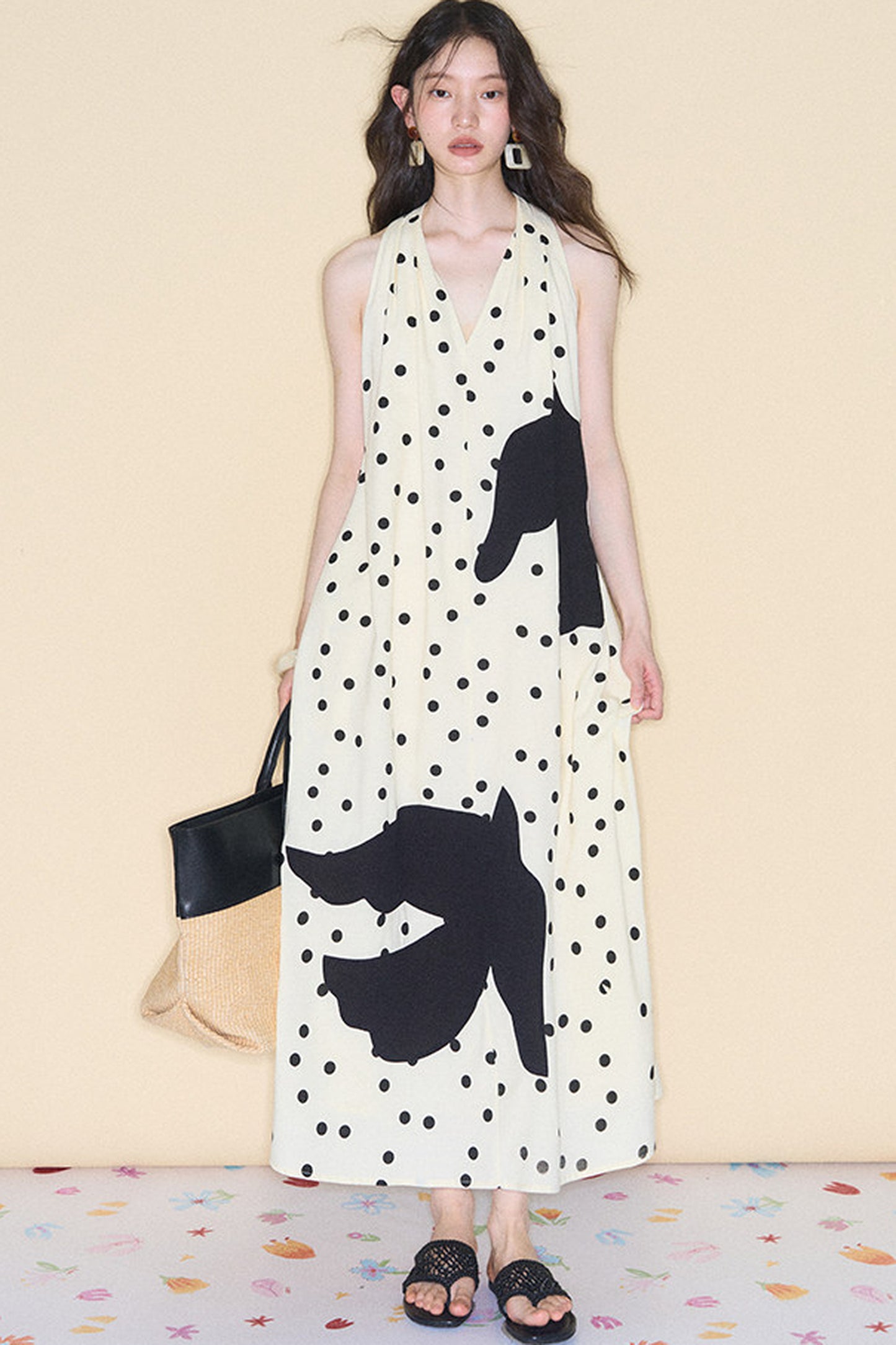 Polka Dot Bird Halter Dress