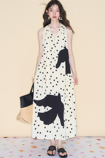 Polka Dot Bird Halter Dress