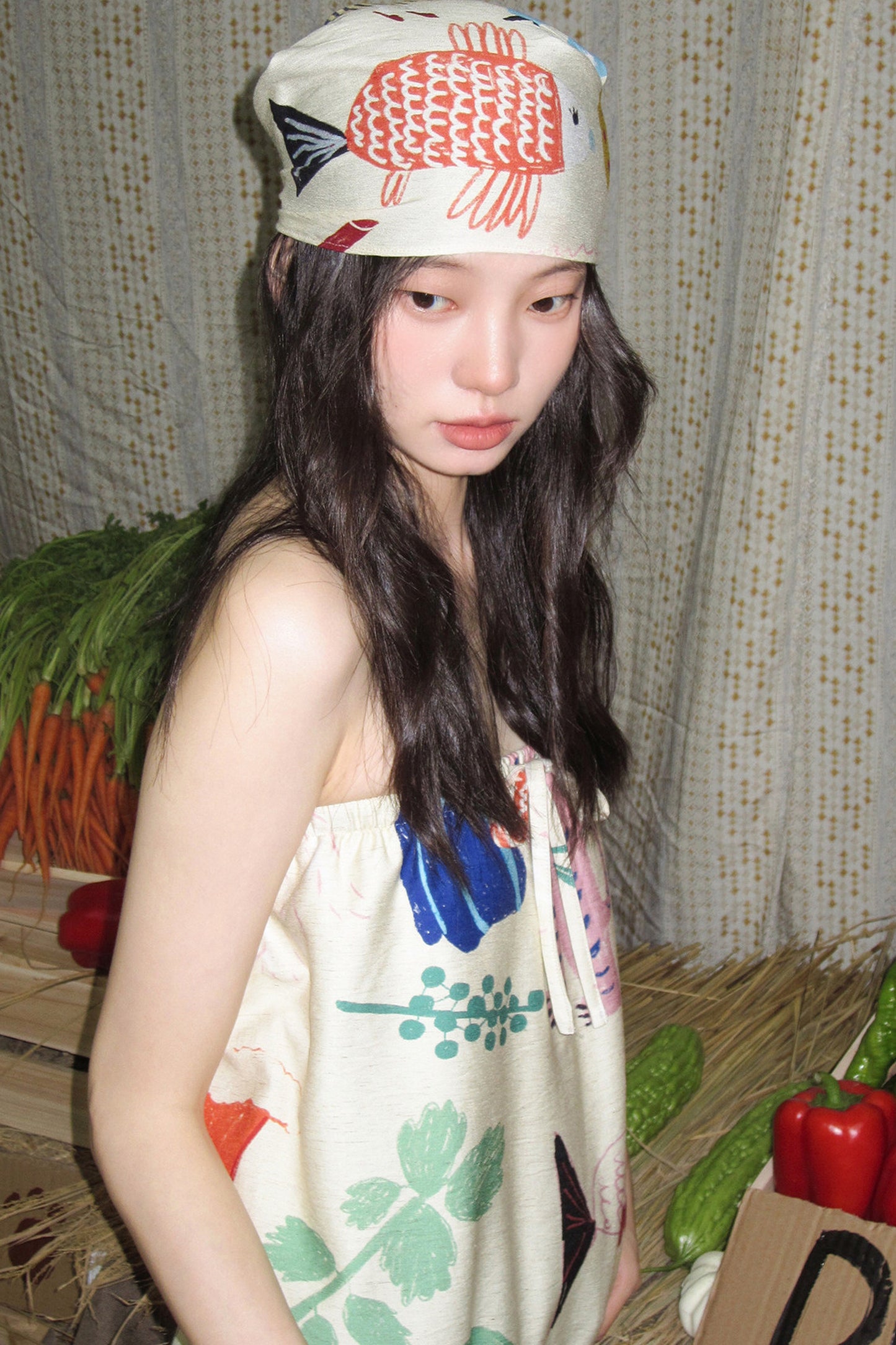 Hand-Painted Fruit Vegetable Print Triangle Headscarf