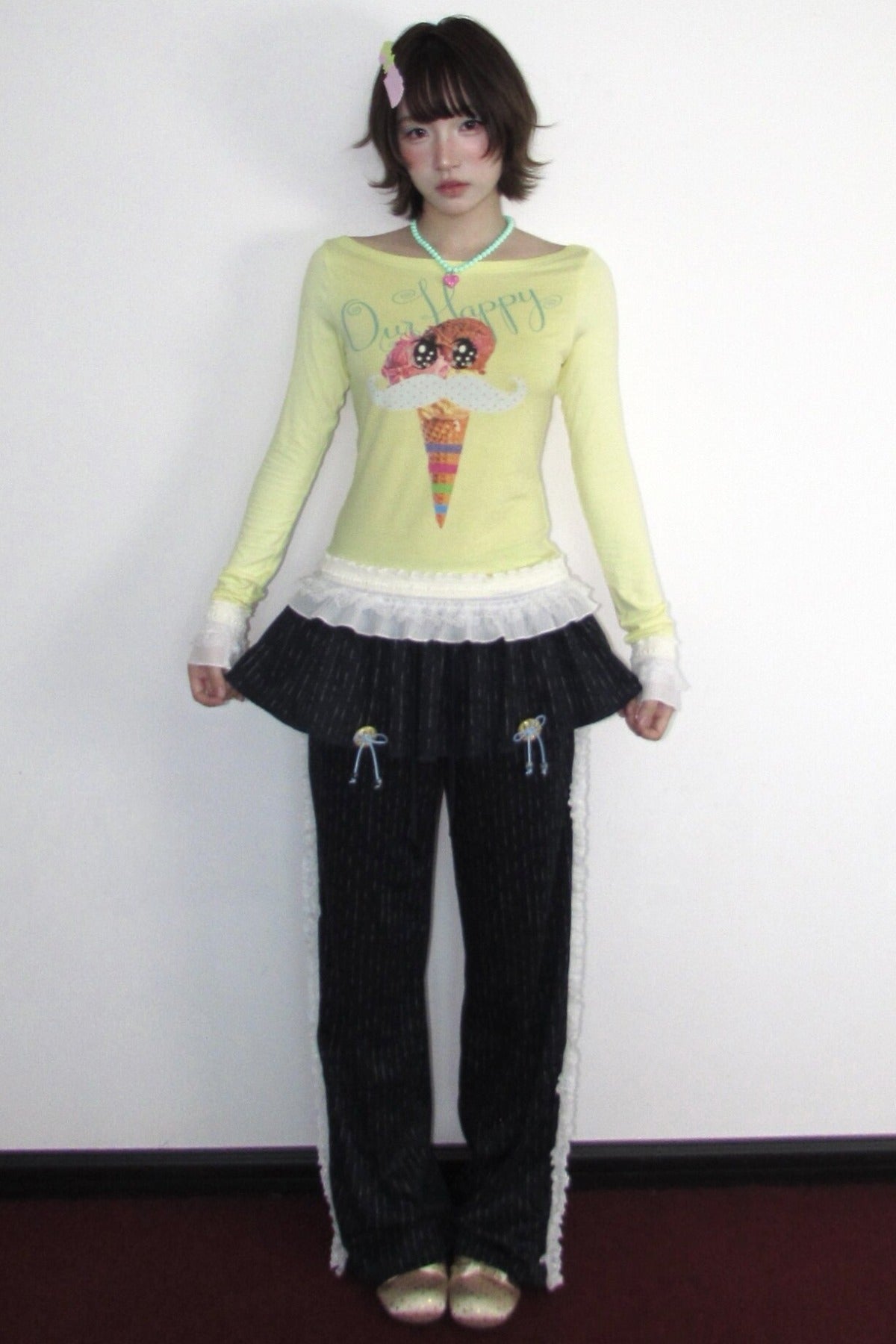 Y2K Printed Boat Neck Lace Top
