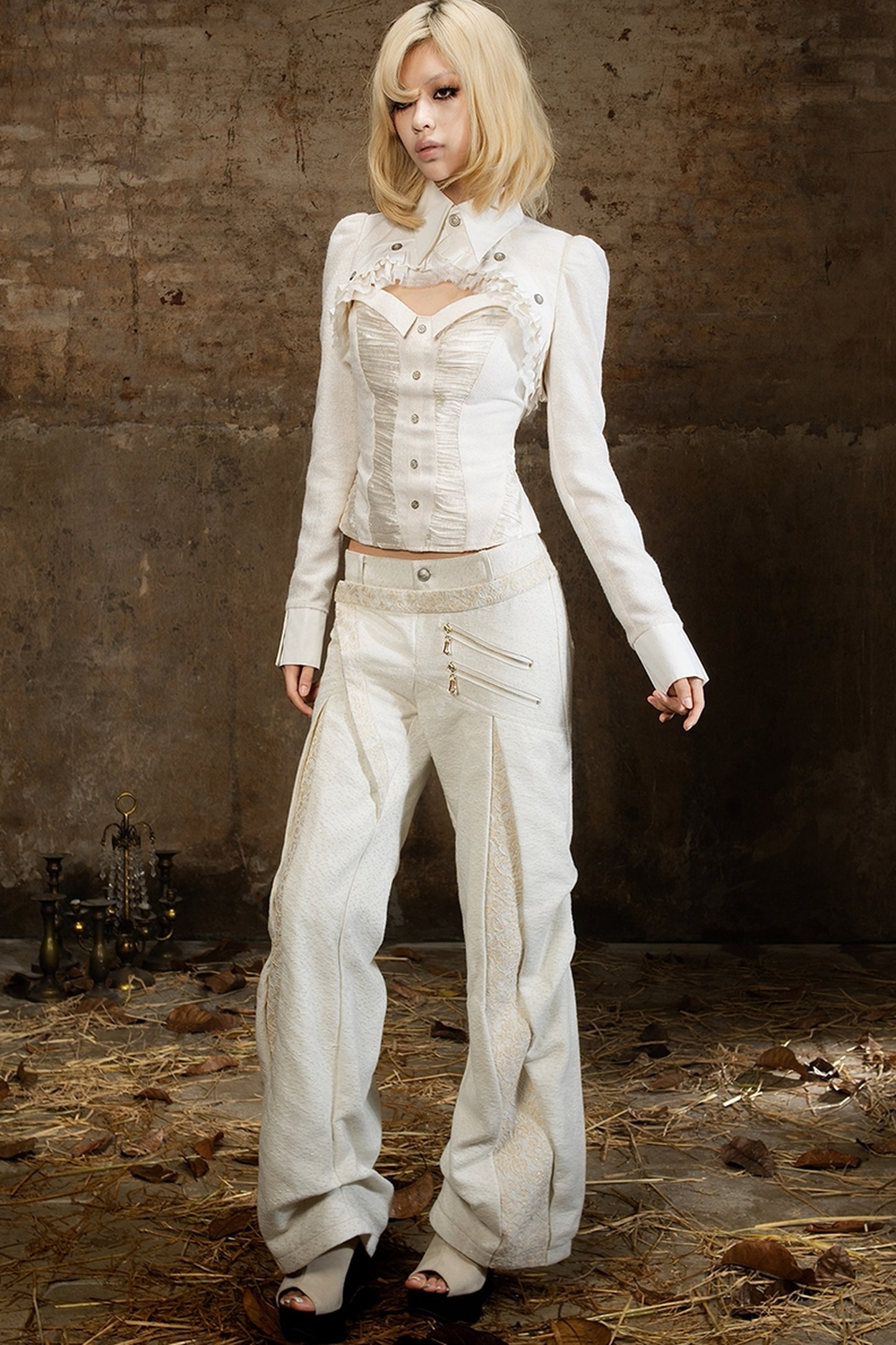 Double Waistband Lace Patchwork Pants