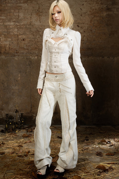 Double Waistband Lace Patchwork Pants