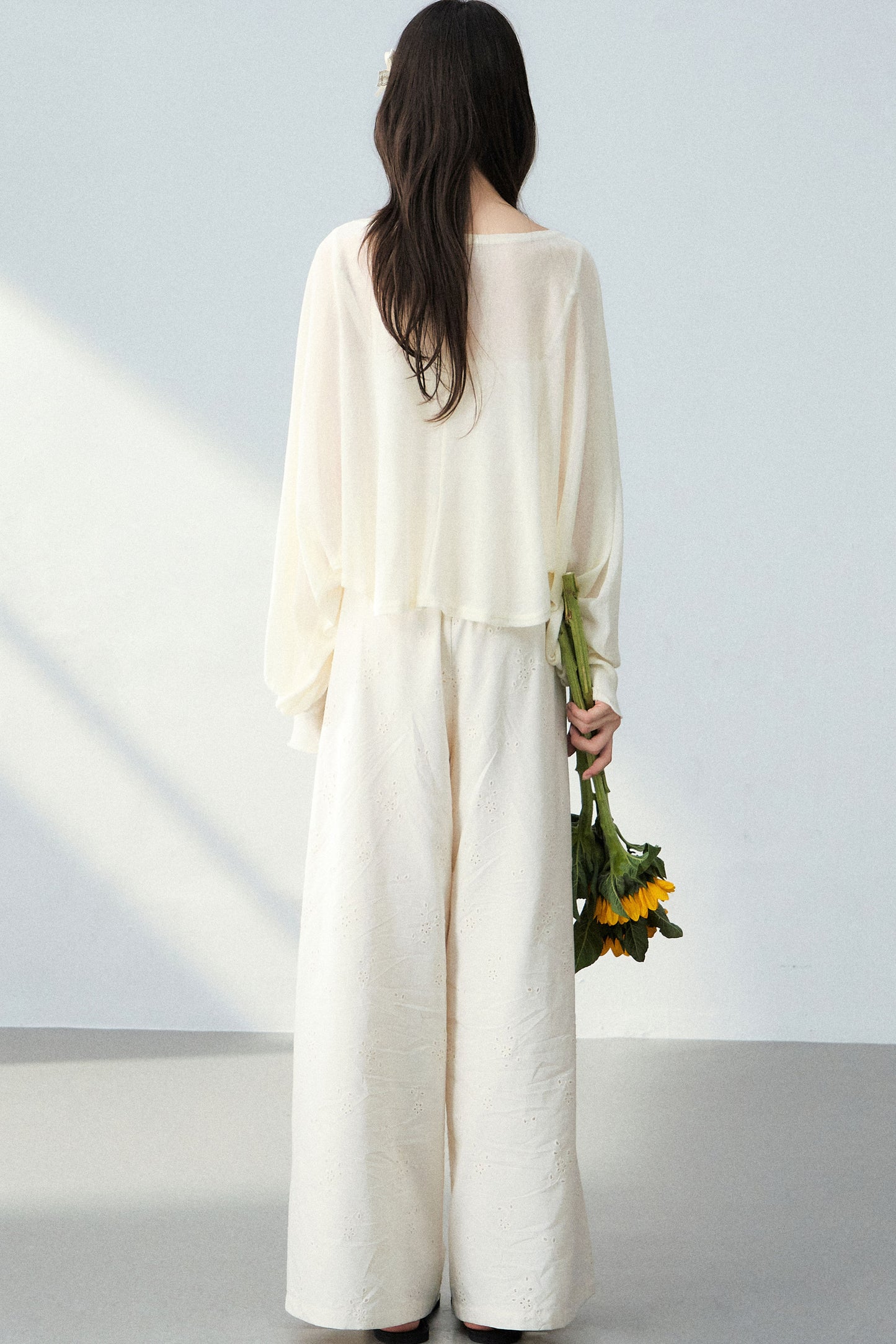 Batwing Cardigan & Camisole With Hollow Out Floral Pants Set-Up