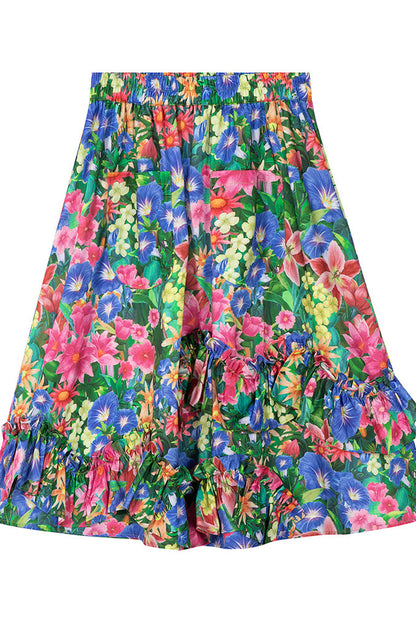 Floral Plaid Ruffled Skirt