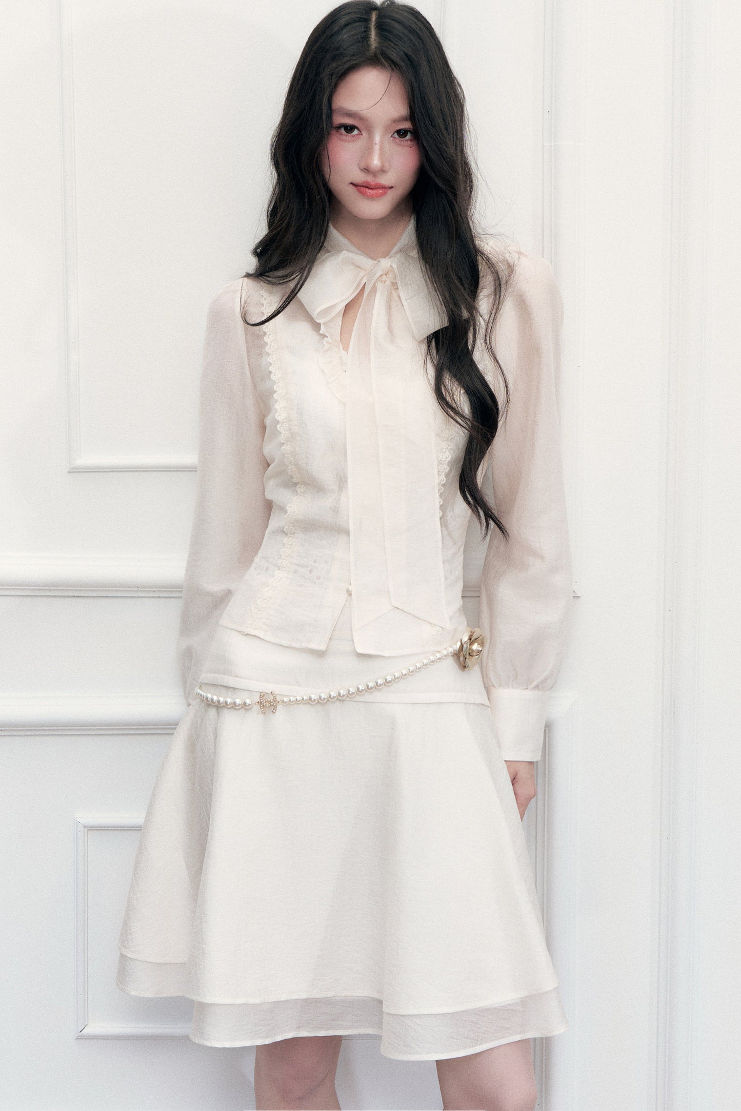 Ribbon Tie Cutout Top and A-Line Short Skirt Set-Up