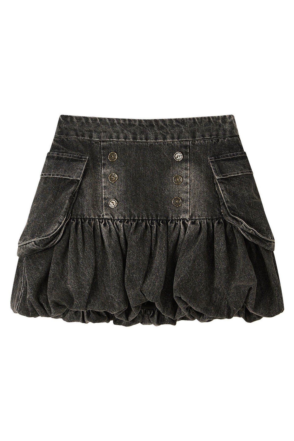 Black Denim Floral Puff Skirt