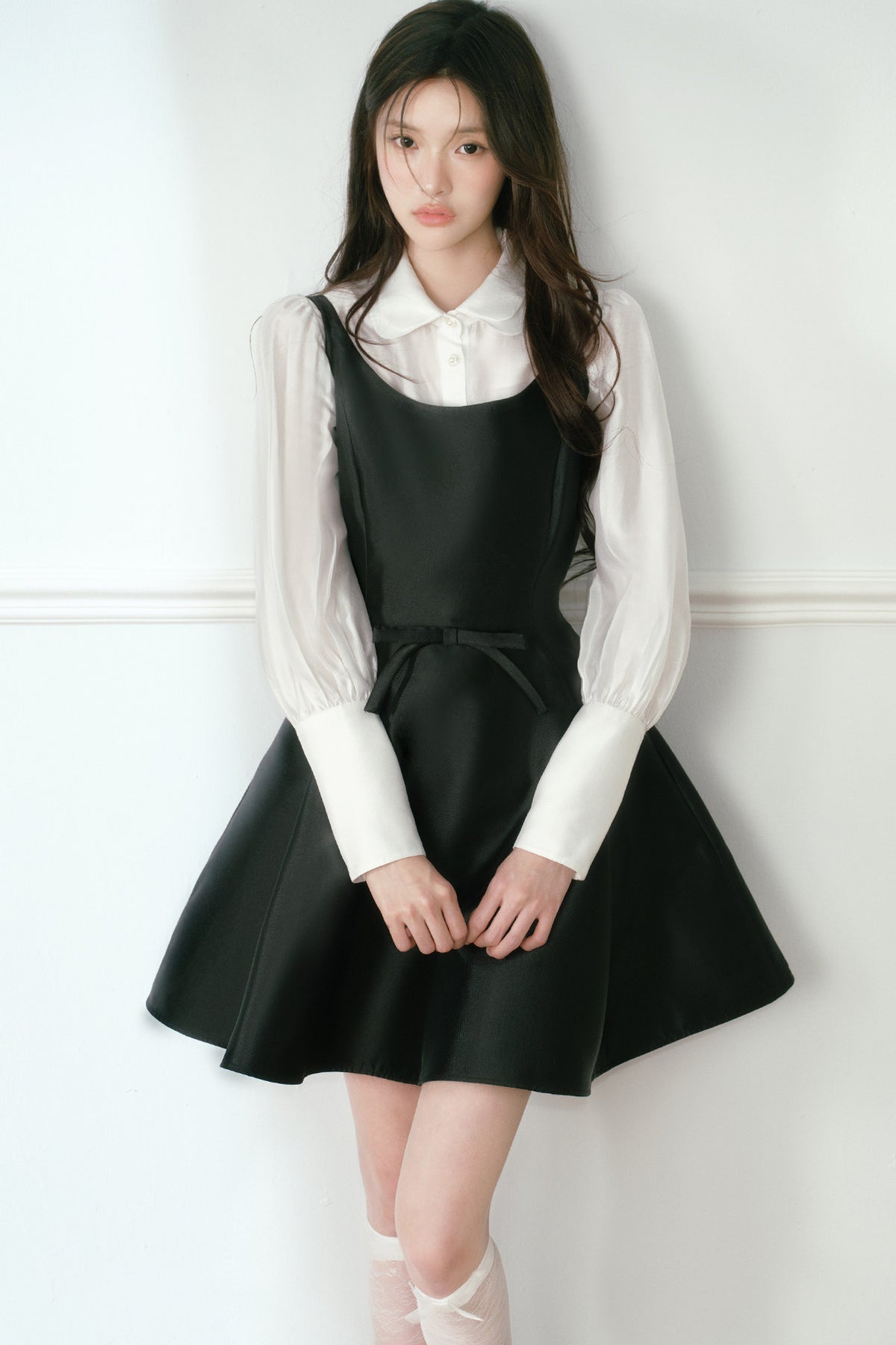 Glossy Black Spaghetti Strap A-Line Dress