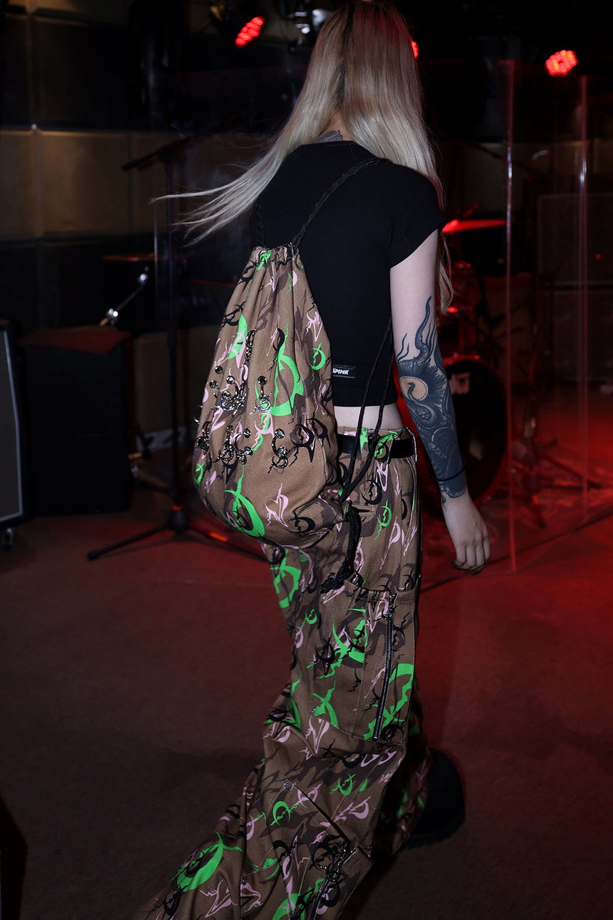 Y2K Electric Moon Camouflage Drawstring Backpack
