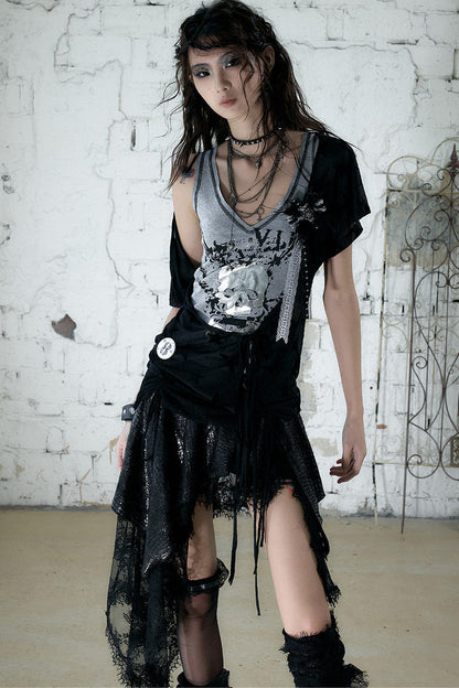 Vintage Asymmetrical Printed Top