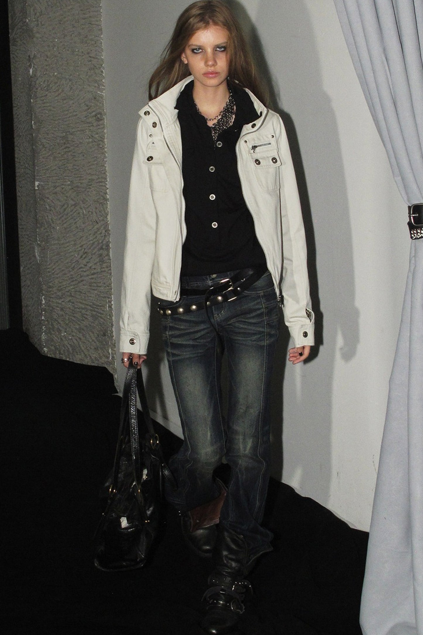 Distressed Whiskered Denim Pants
