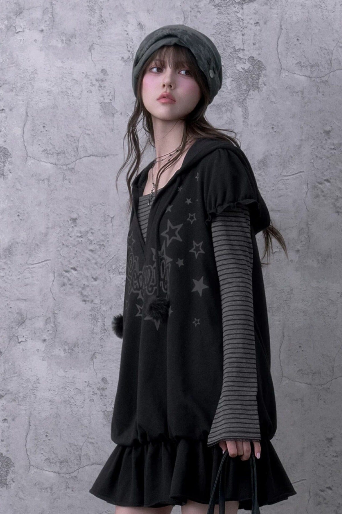 Loose Floral Hooded Sweatshirt Dress