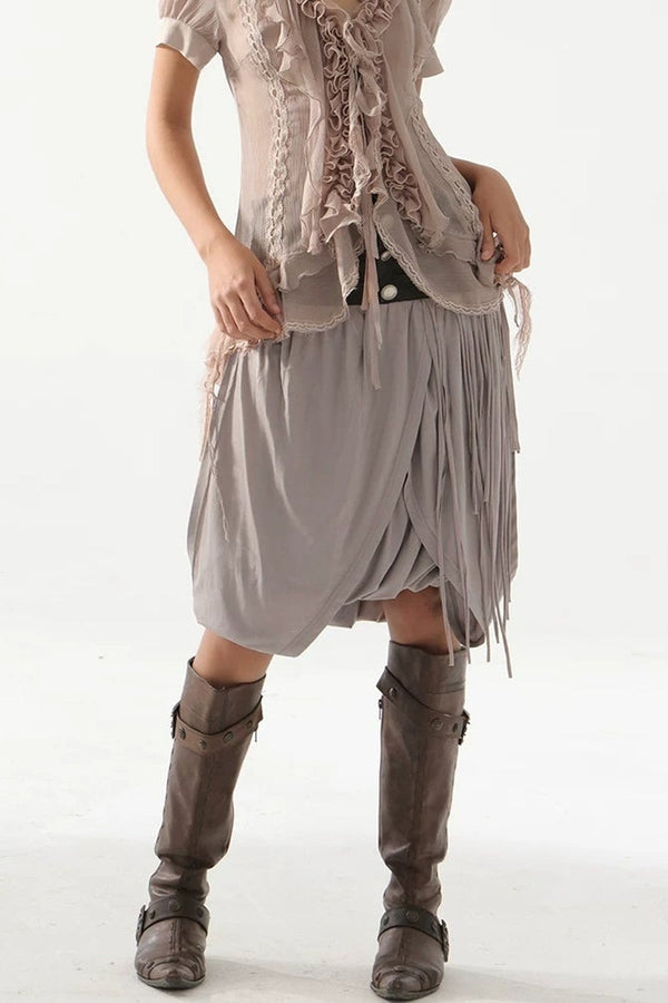 Low-Waist Tulip Fringe Skirt