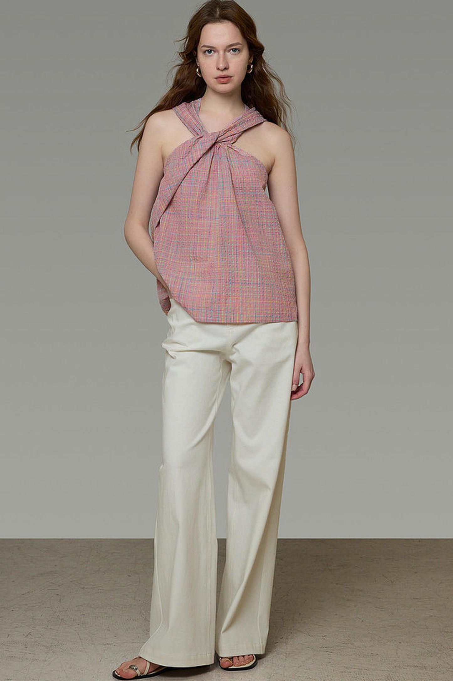 Plaid French Knot Top
