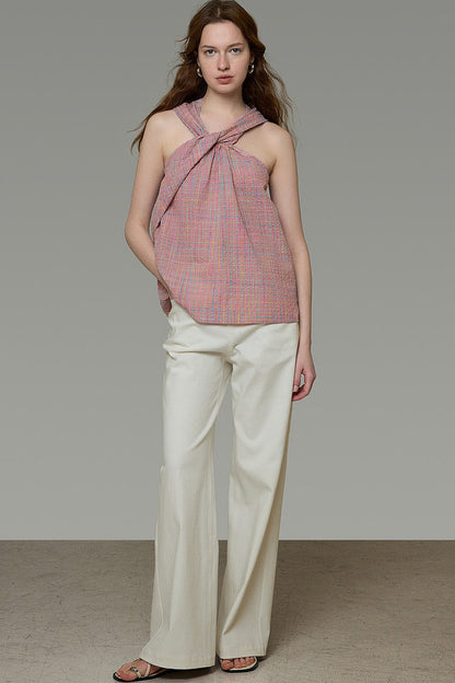 Plaid French Knot Top