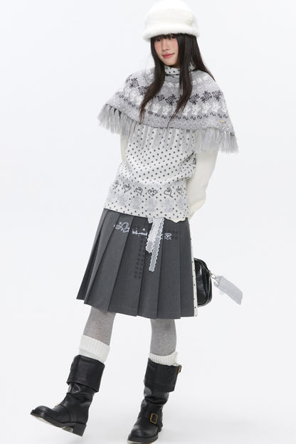 Fair Isle Tassel Knit Cape