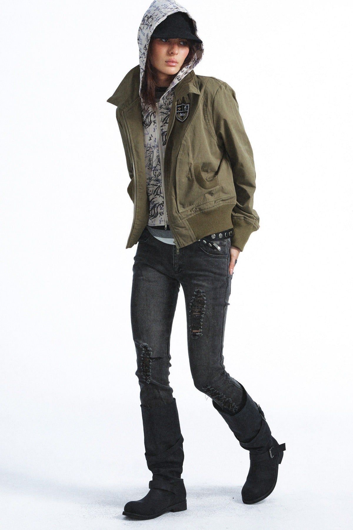 Patchwork Graffiti Hooded Workwear Jacket