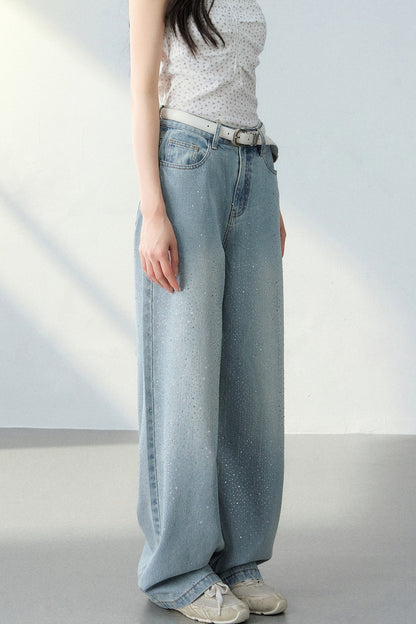Starry Sky Rhinestone Denim Pants