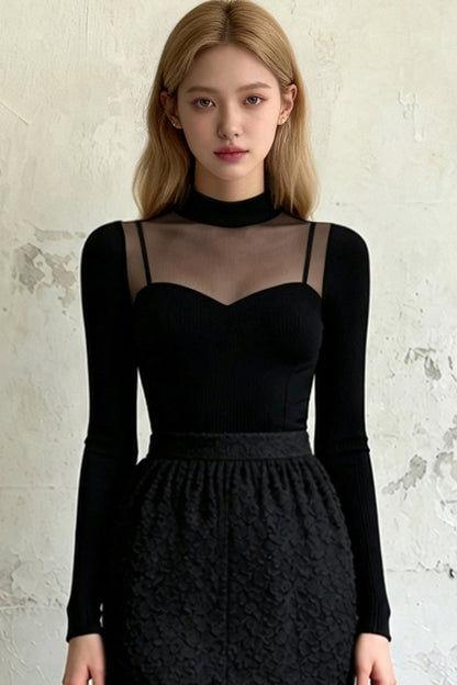 Half-High Collar Midi Dress