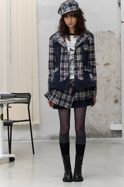 Punk Badge Plaid Jacket