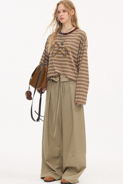 Striped Patchwork Straight-Leg Pants