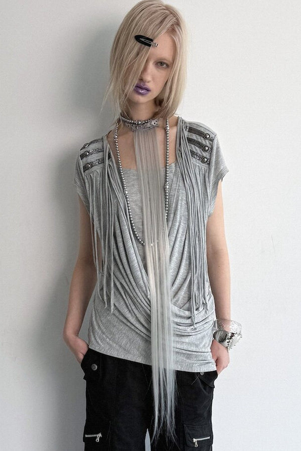 Tassel-Draped Knitted Top